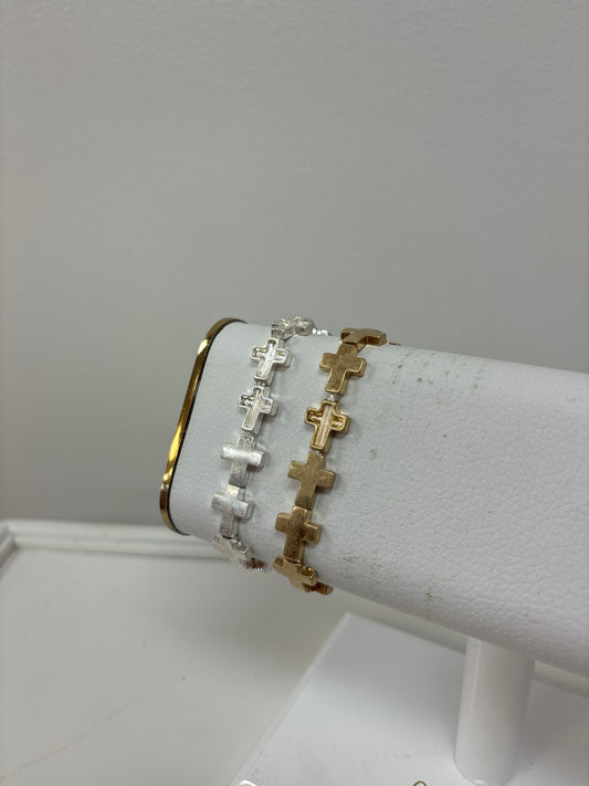 MK-Hammered Metal Cross Bracelets