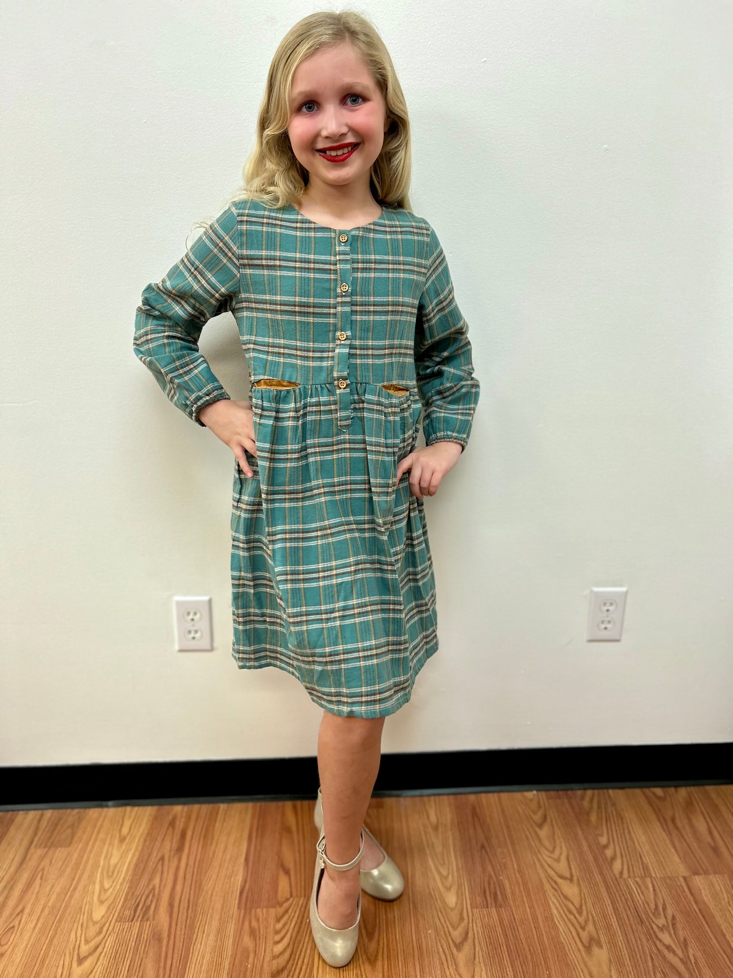 Vignette Sage Plaid Flannel Dress