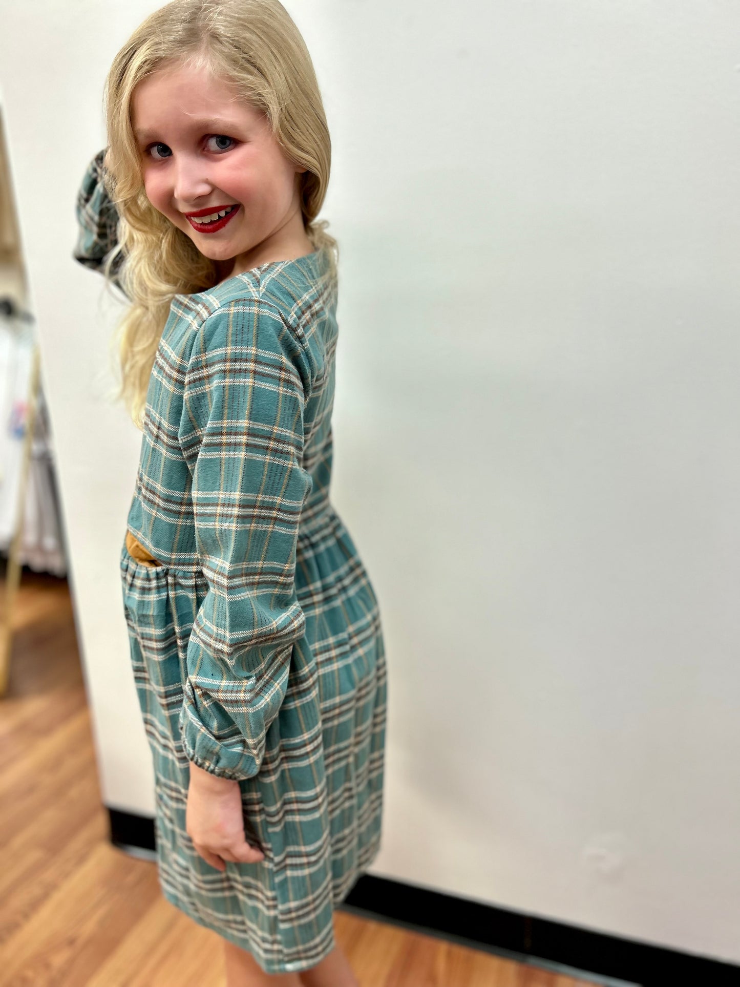 Vignette Sage Plaid Flannel Dress