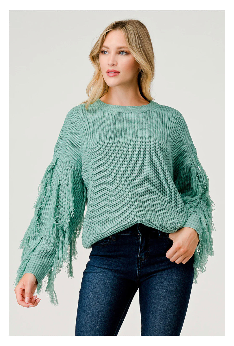 Fringe Sleeve Pullover Sweater