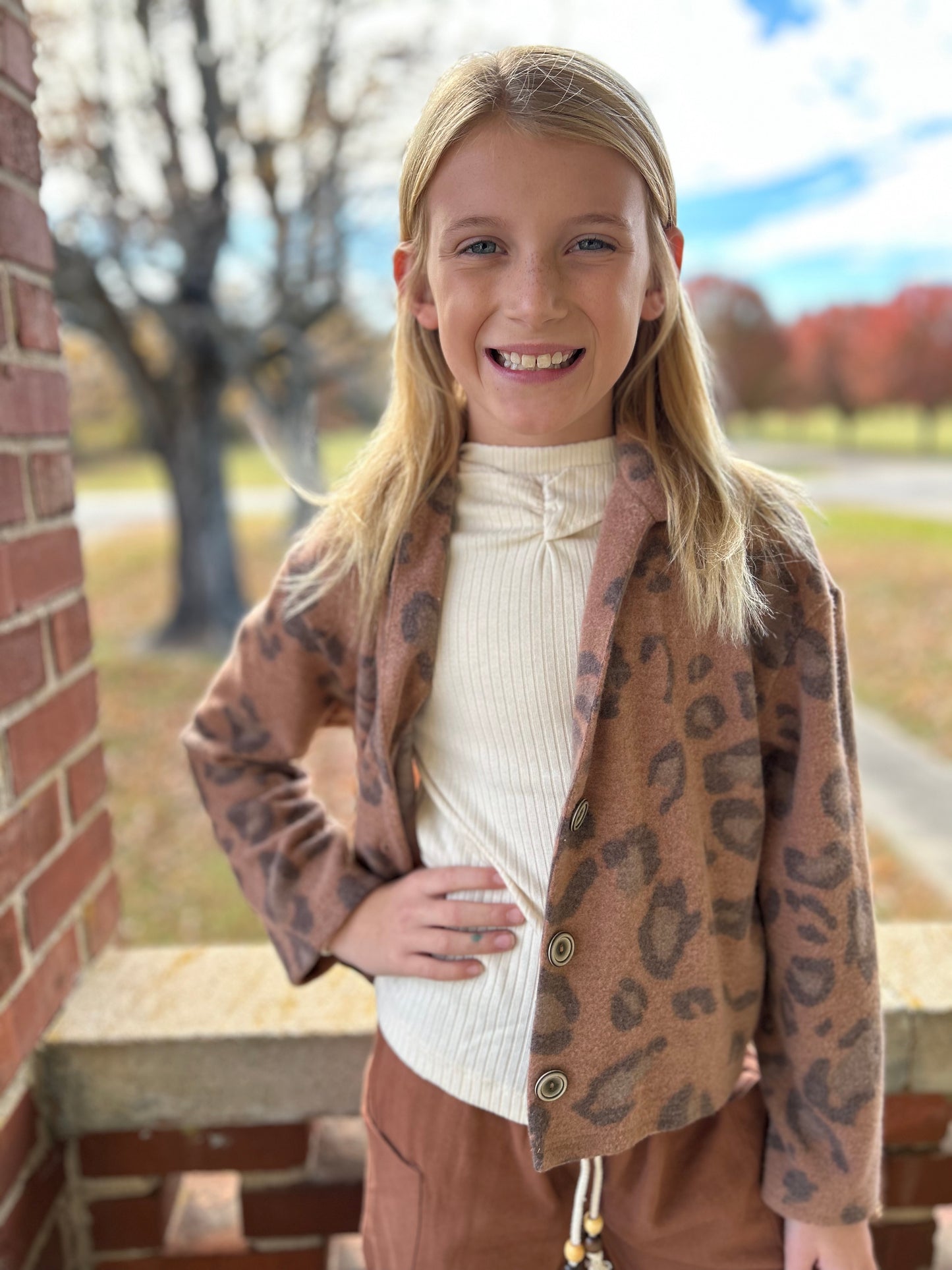 GG-Girls Leopard Print Cardigan Wash Sweater (Just Kidding Around)