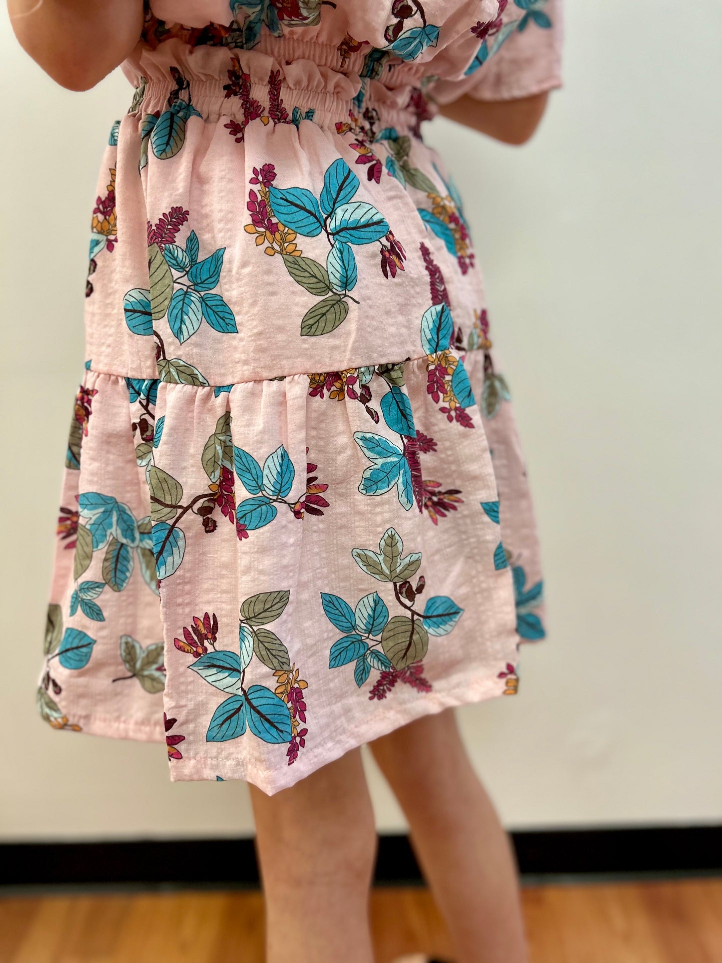 AC407 Girls Light Pink Floral Tiered Skirt