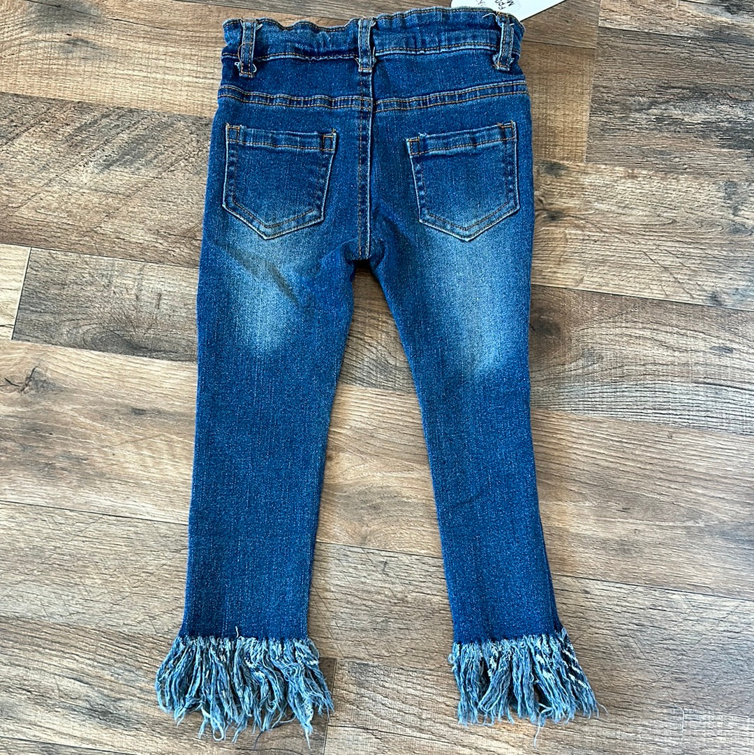 ML- Girls Medium Wash Fringed Hem Jean