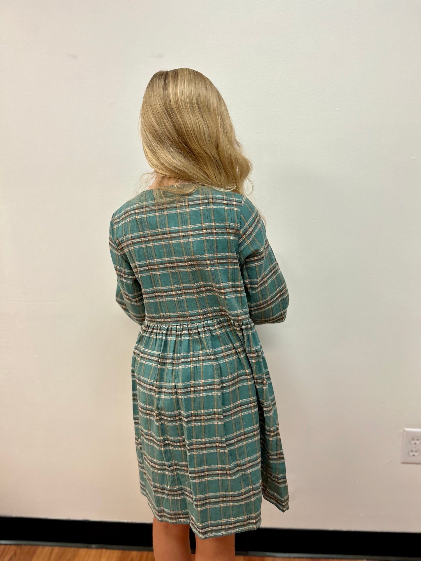 Vignette Sage Plaid Flannel Dress