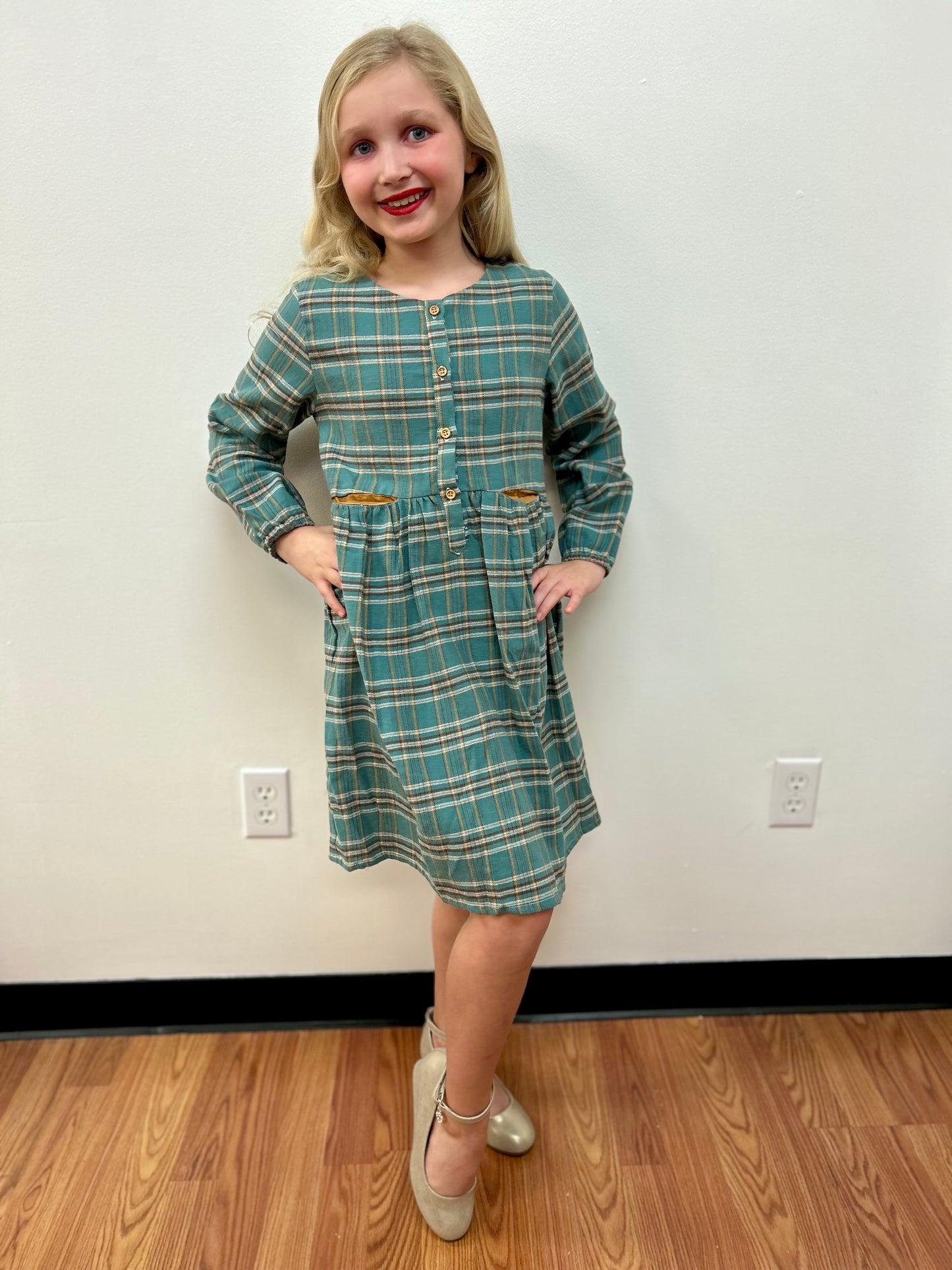 Vignette Sage Plaid Flannel Dress