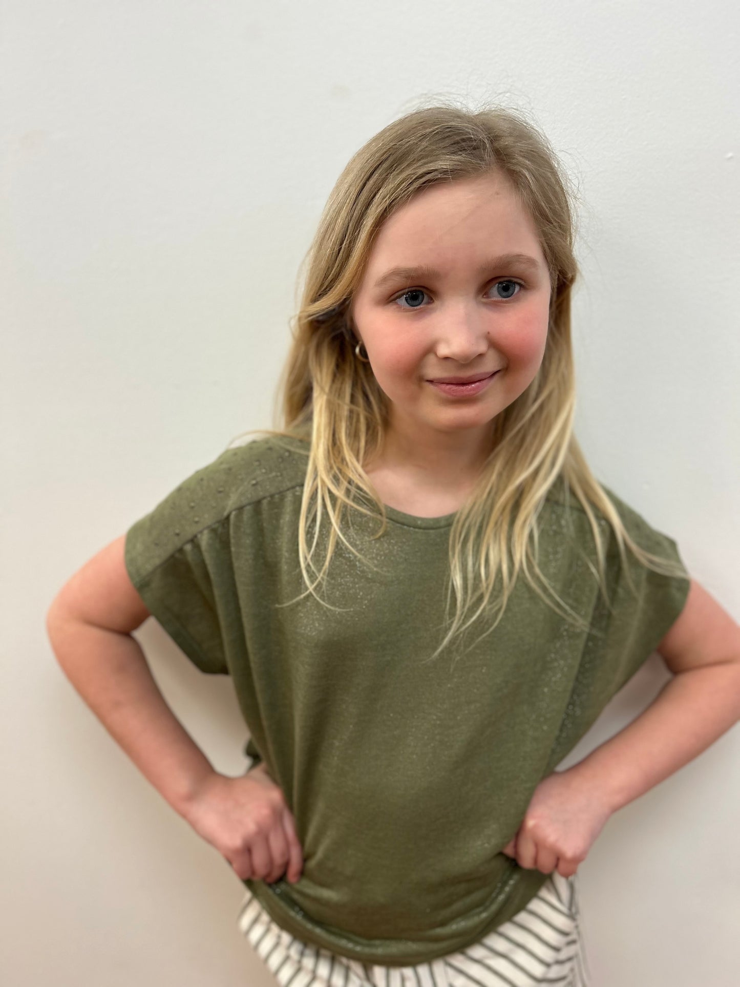 May Girls Olive Shimmer Crop Sweater