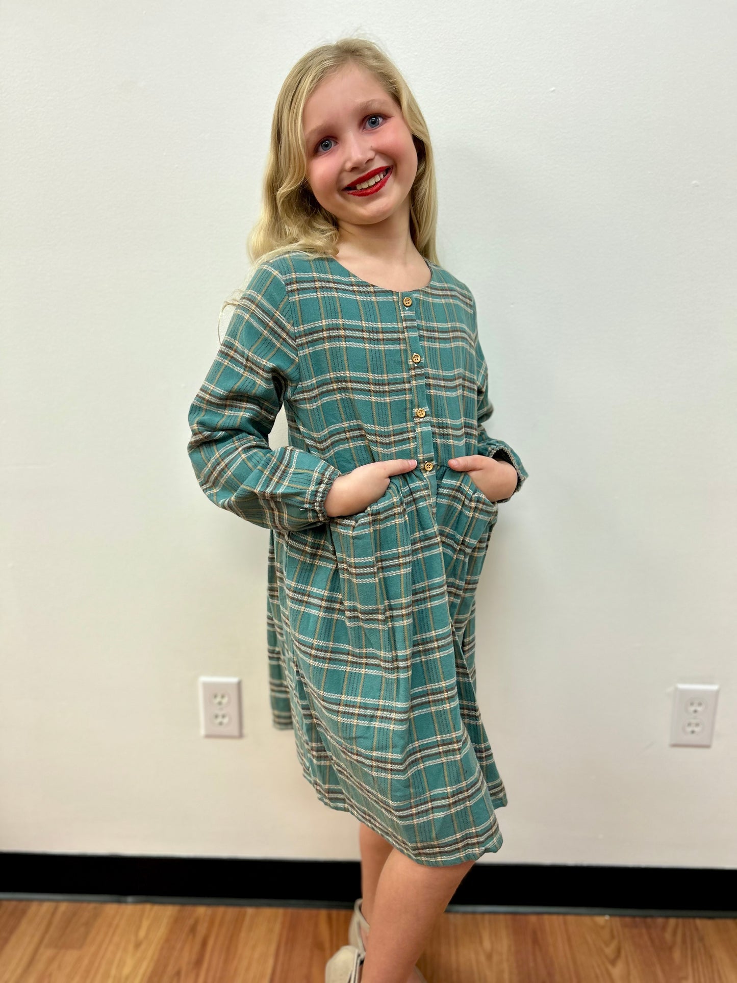 Vignette Sage Plaid Flannel Dress