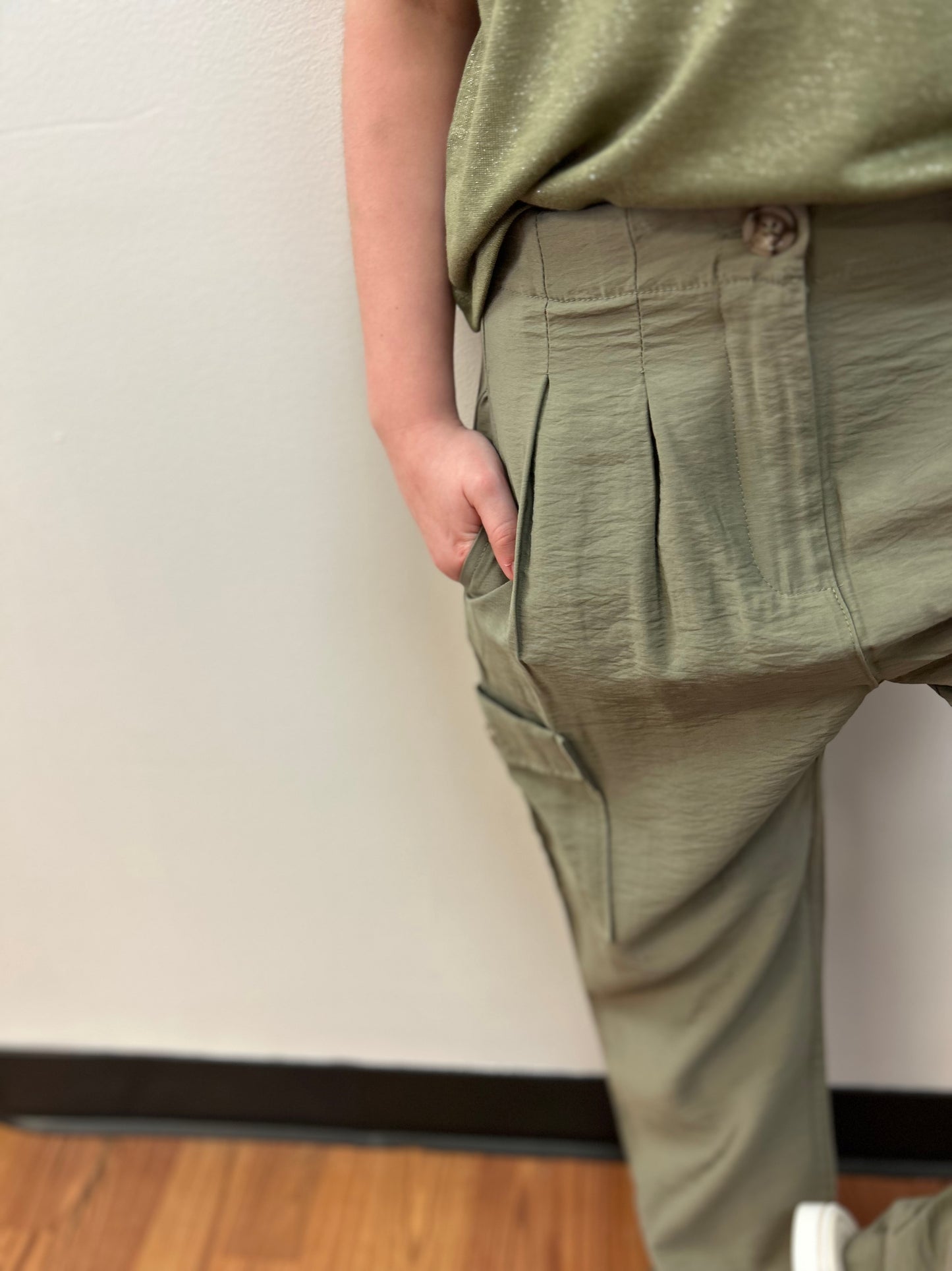 May Girls Olive Cargo Style Trousers