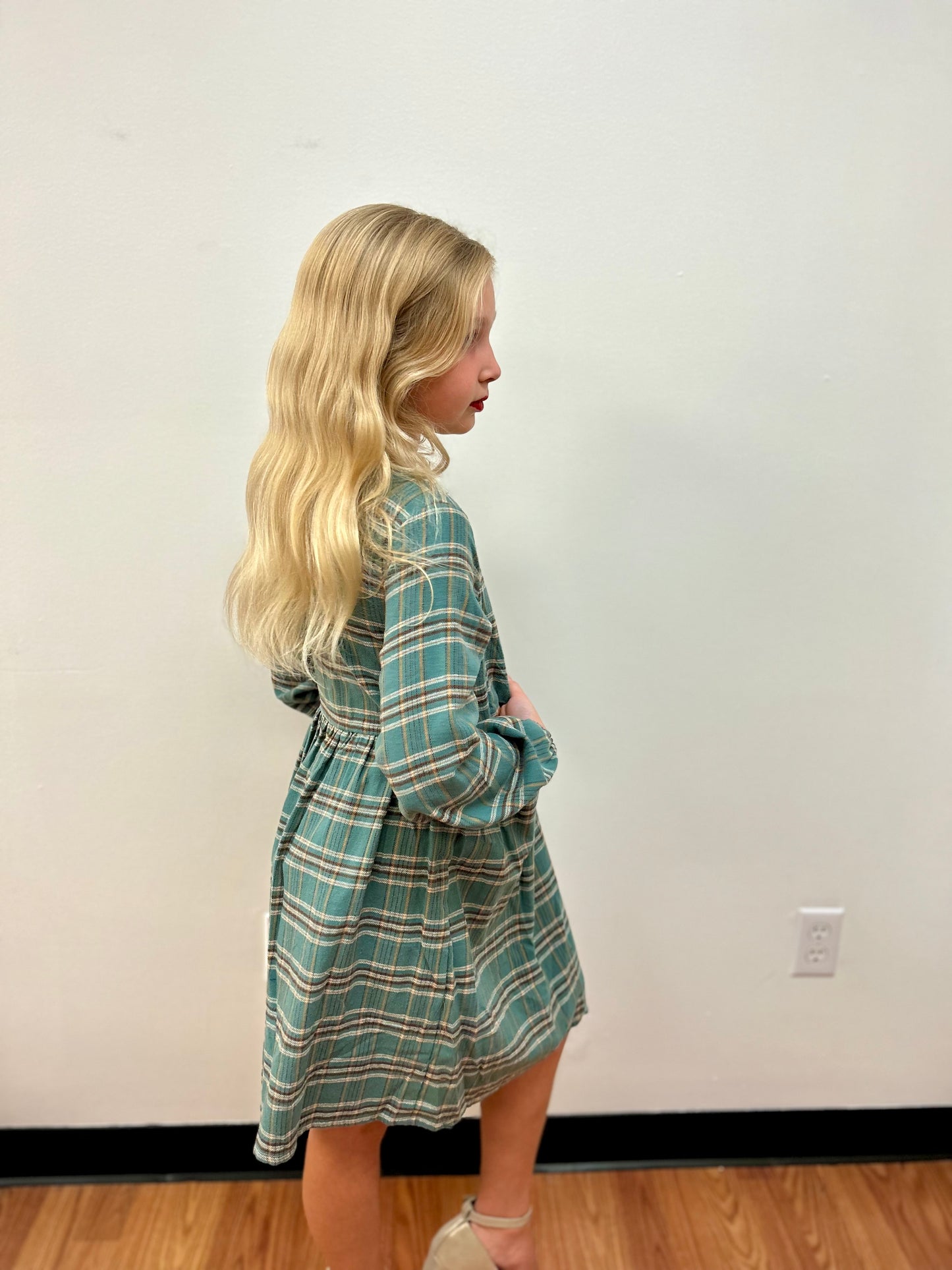 Vignette Sage Plaid Flannel Dress