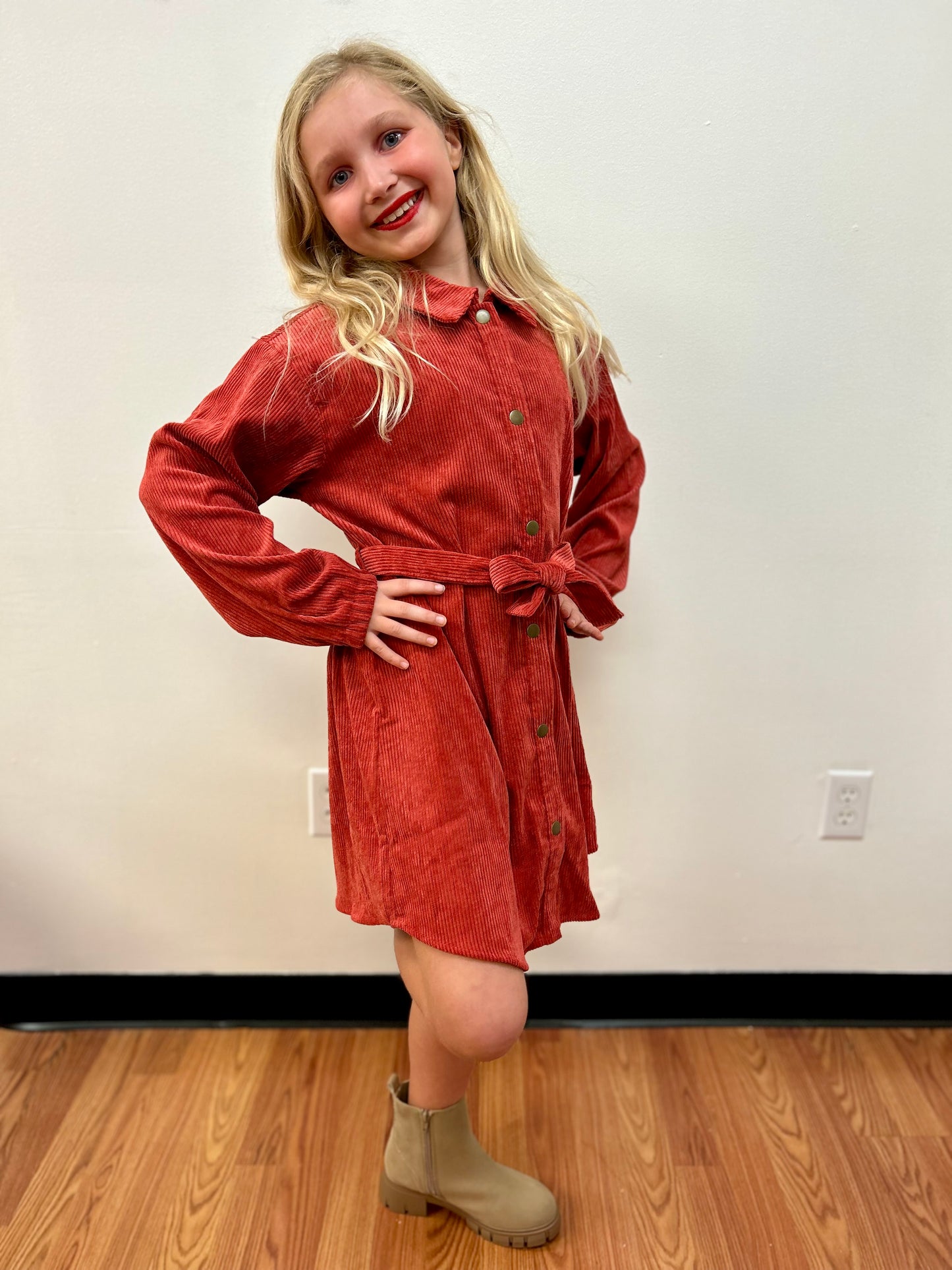 Vignette Pumpkin Corduroy Coat Dress