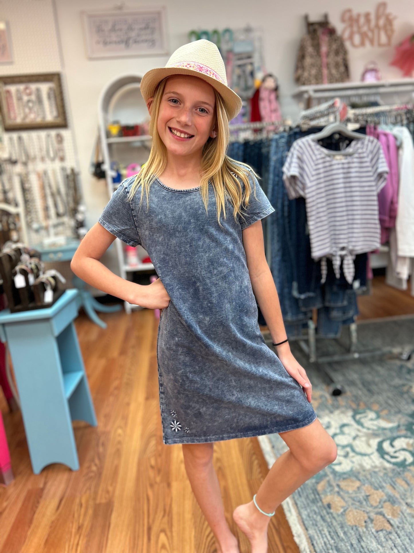 PF - Girls Denim Wash French Terry Dress