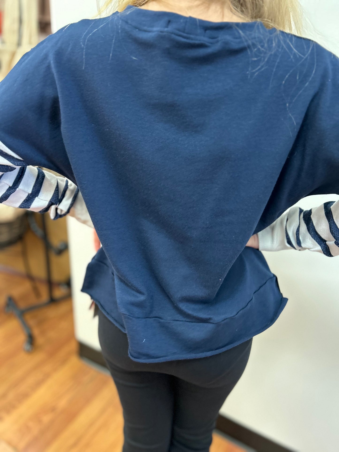 AC407 Girls Asymmetrical Stripe Sleeve Shirt