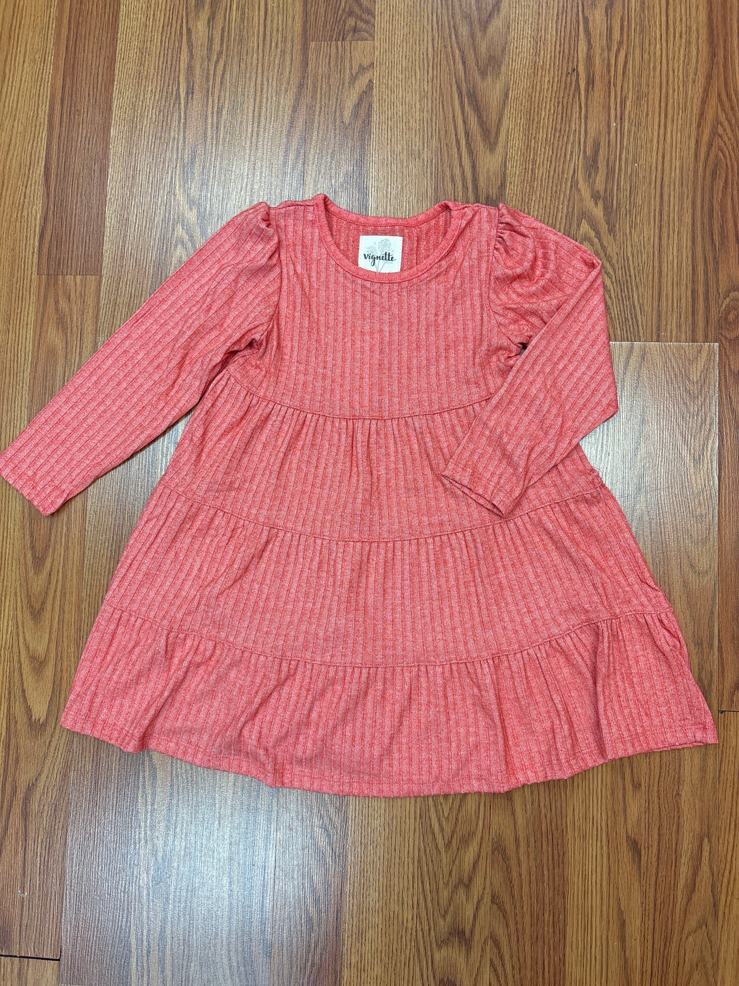 Vignette Coral Ribbed Knit Tiered Dress