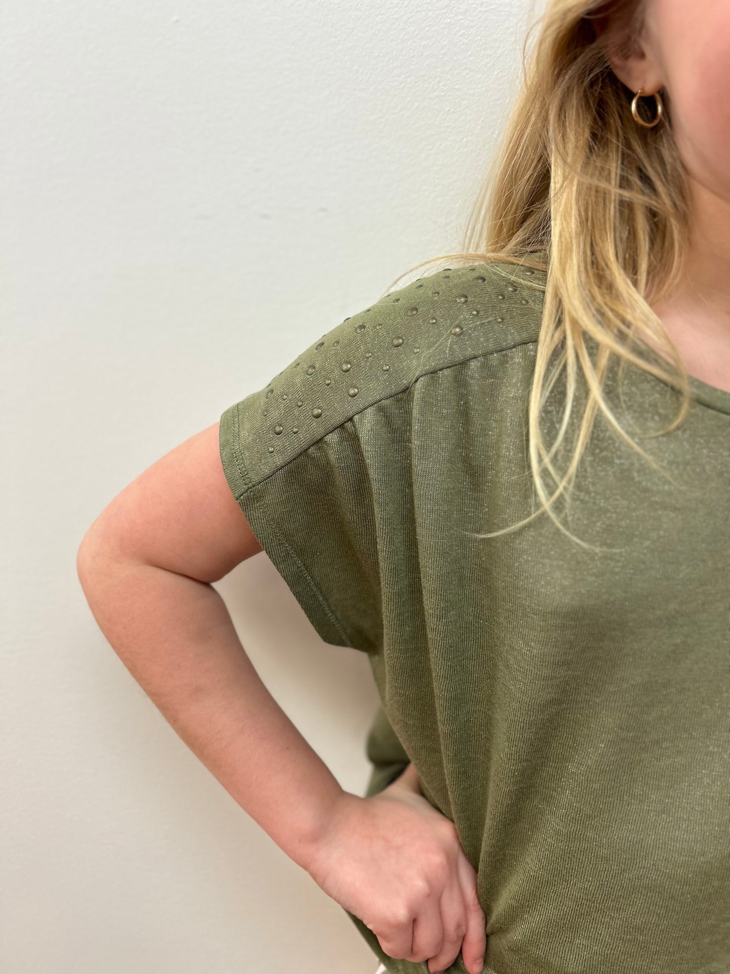 May Girls Olive Shimmer Crop Sweater