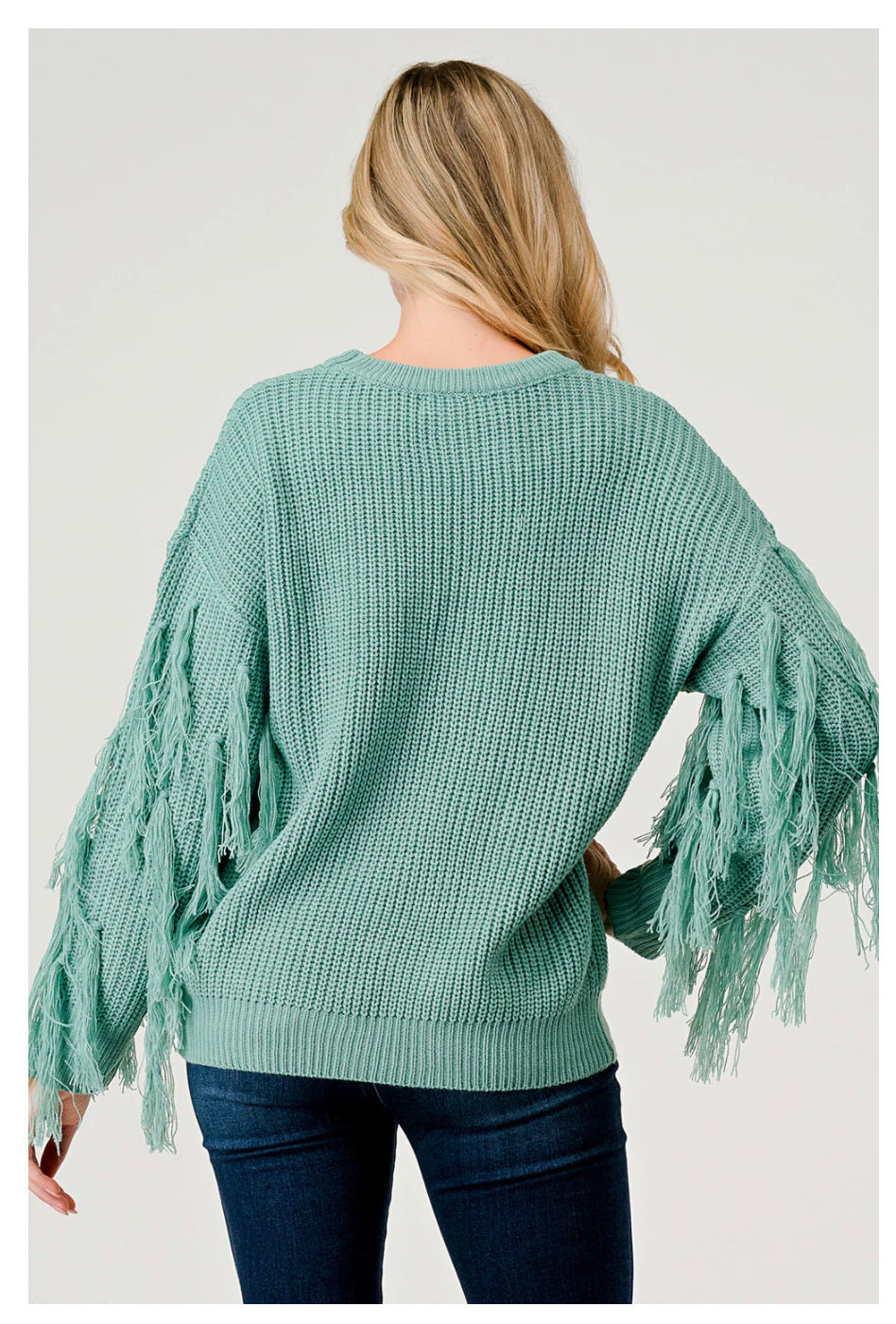 Fringe Sleeve Pullover Sweater