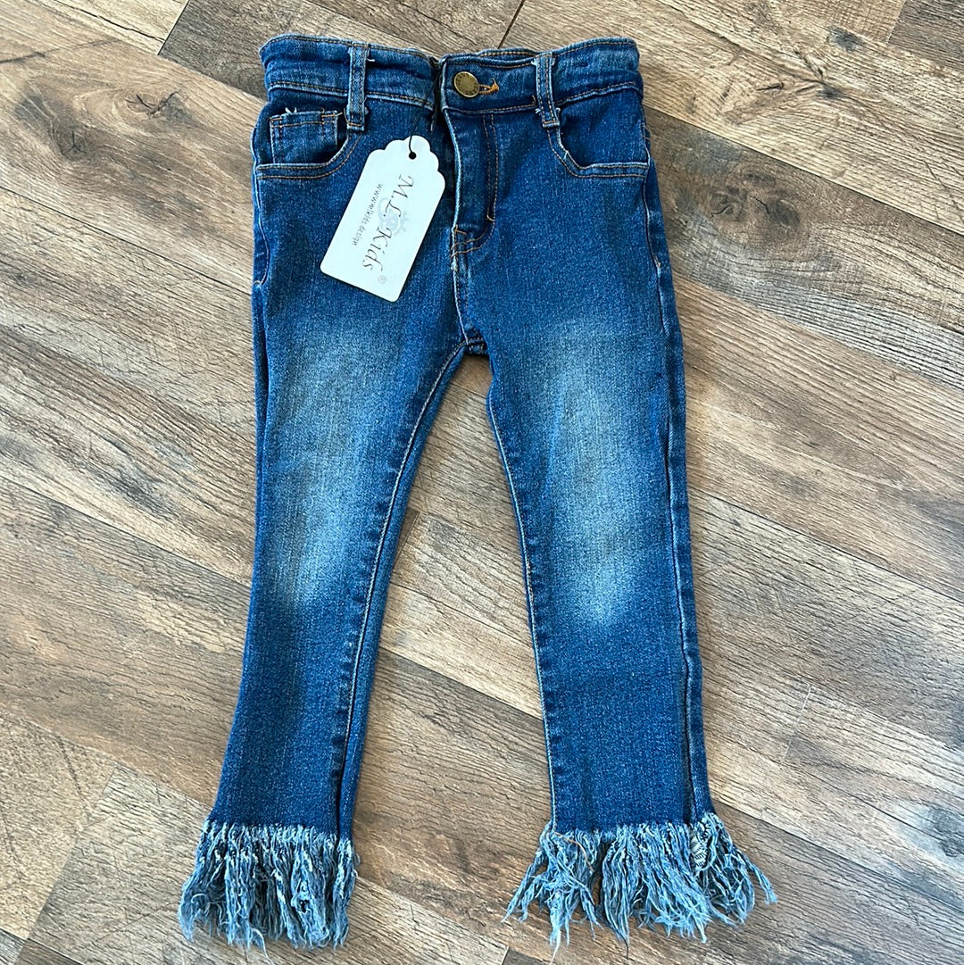 ML- Girls Medium Wash Fringed Hem Jean