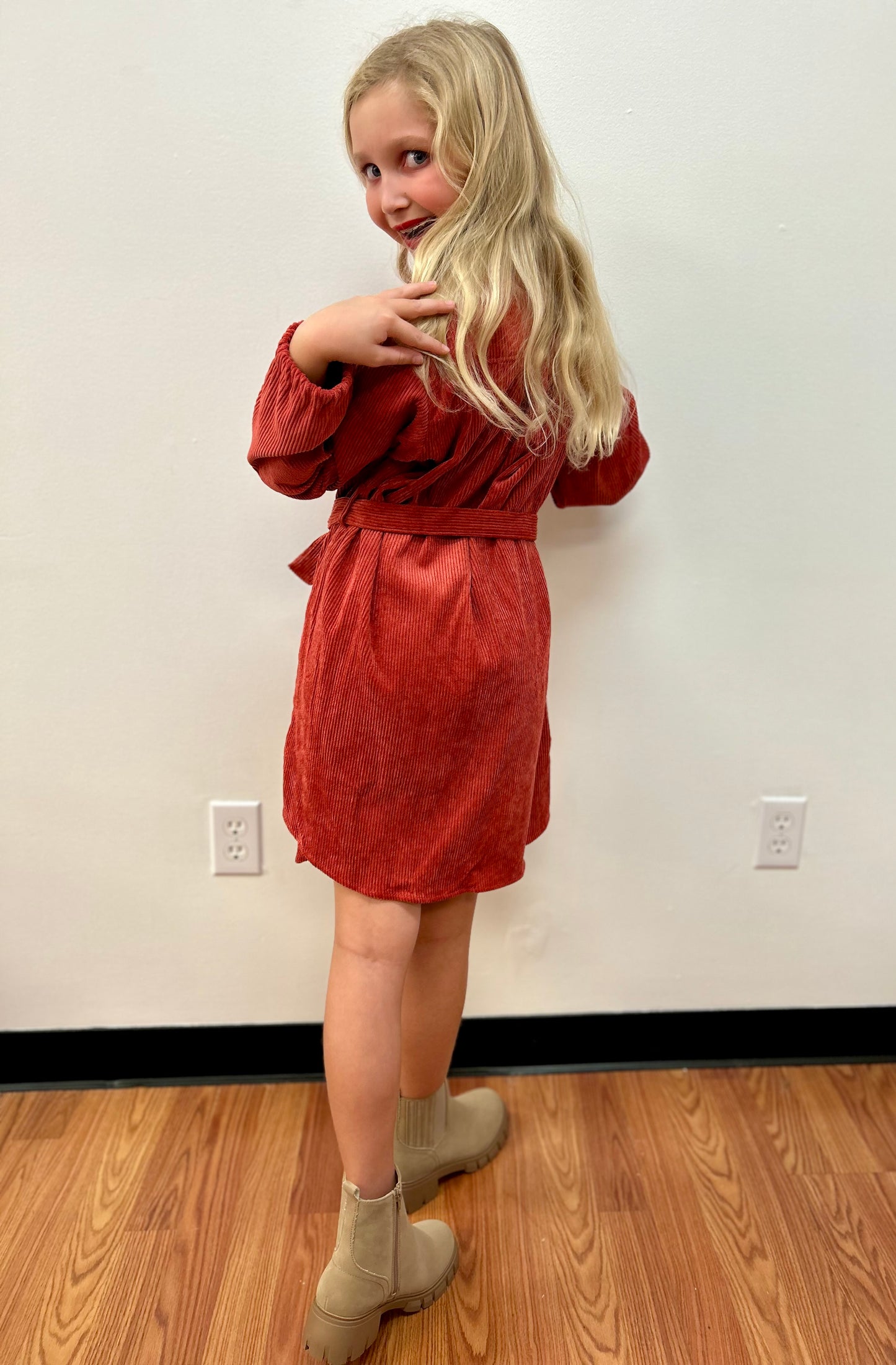 Vignette Pumpkin Corduroy Coat Dress