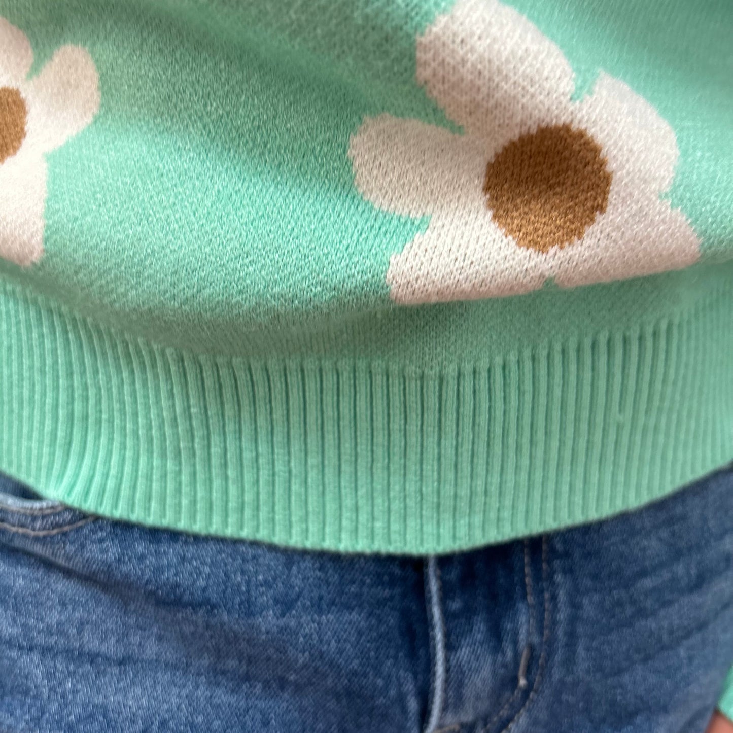 OD - Girls Mint Flower Crew Neck Sweater