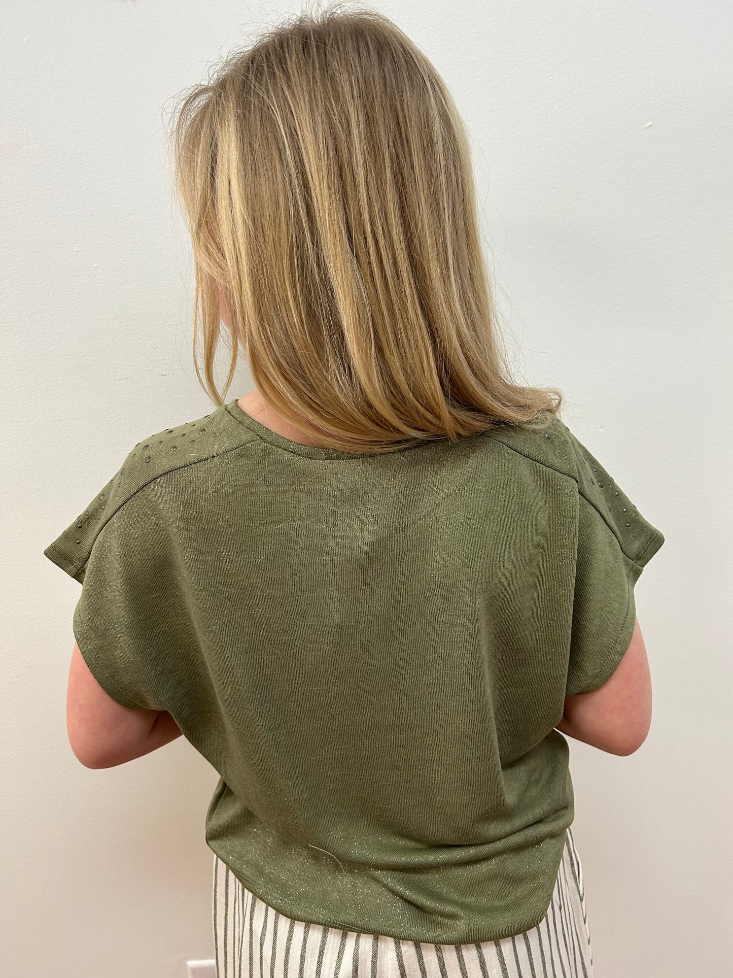 May Girls Olive Shimmer Crop Sweater