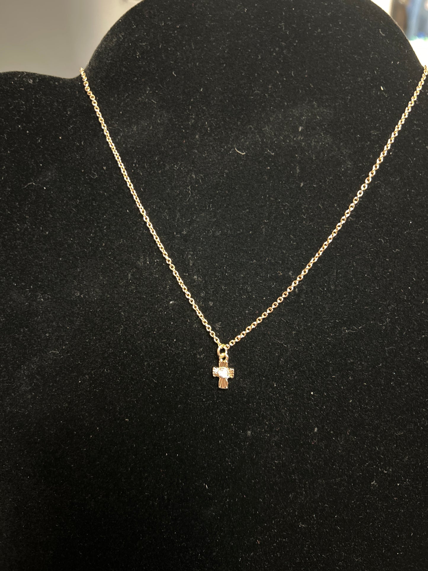 JM-Gold Starburst Cross and Mini Heart Necklace