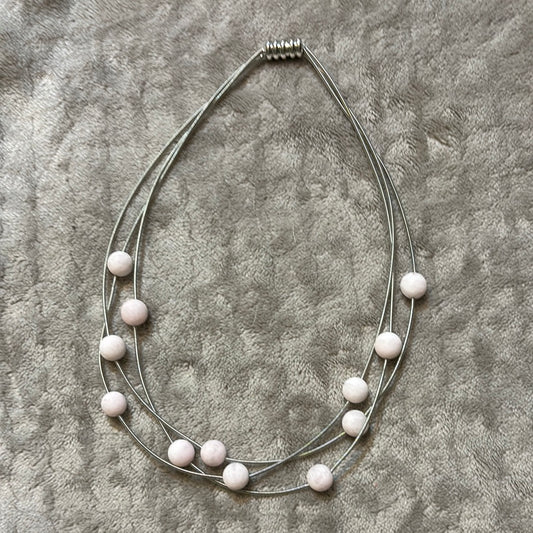 SL - Silver Corded Necklace with Pink Beads