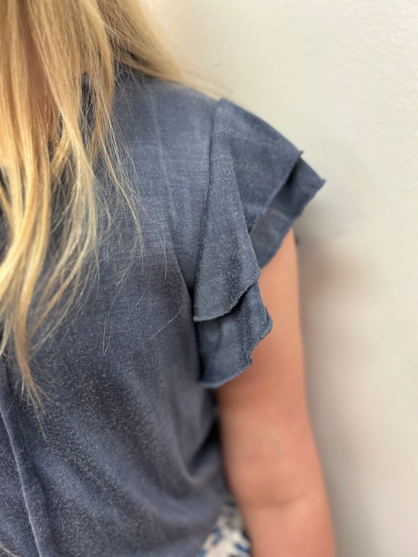 AC407 Girls Blue Ruffle Sleeve Tee