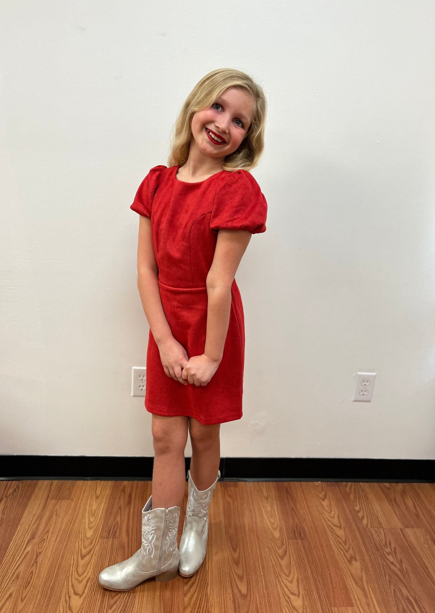 Sadie & Sage Tween Girls Red Faux Suede Dress