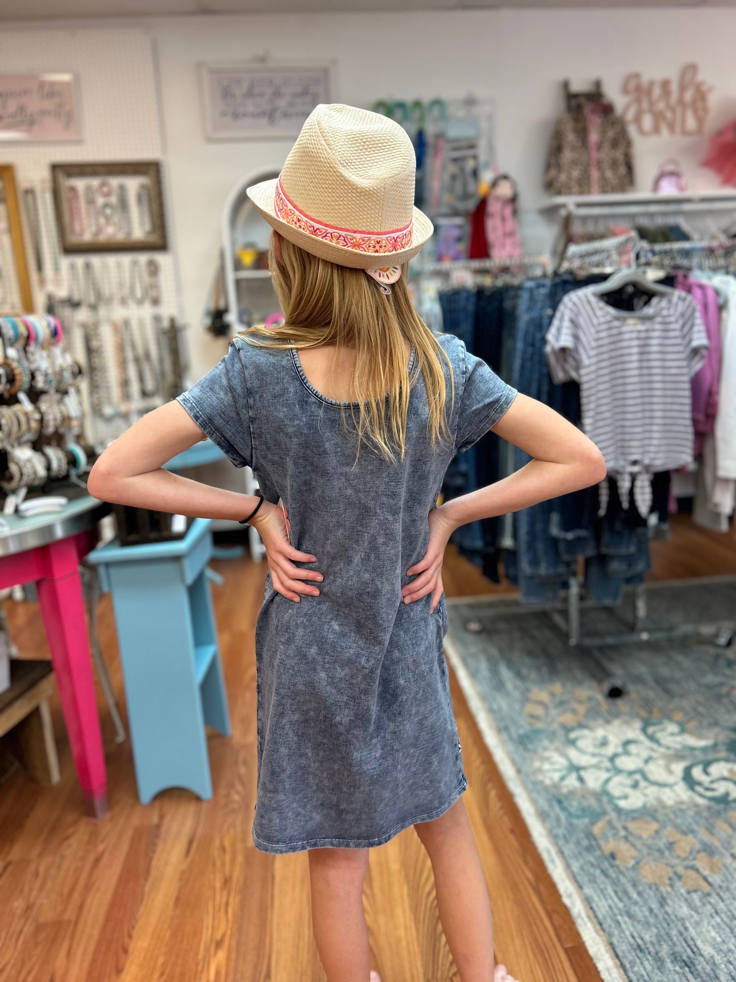 PF - Girls Denim Wash French Terry Dress