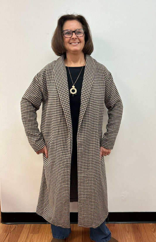 Brown Houndstooth Long Jacket