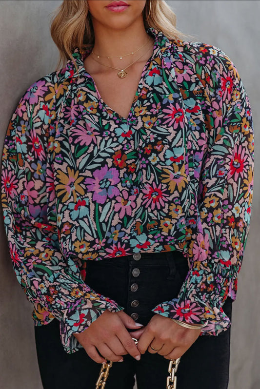 Flattering Floral V Neck Blouse (plus)