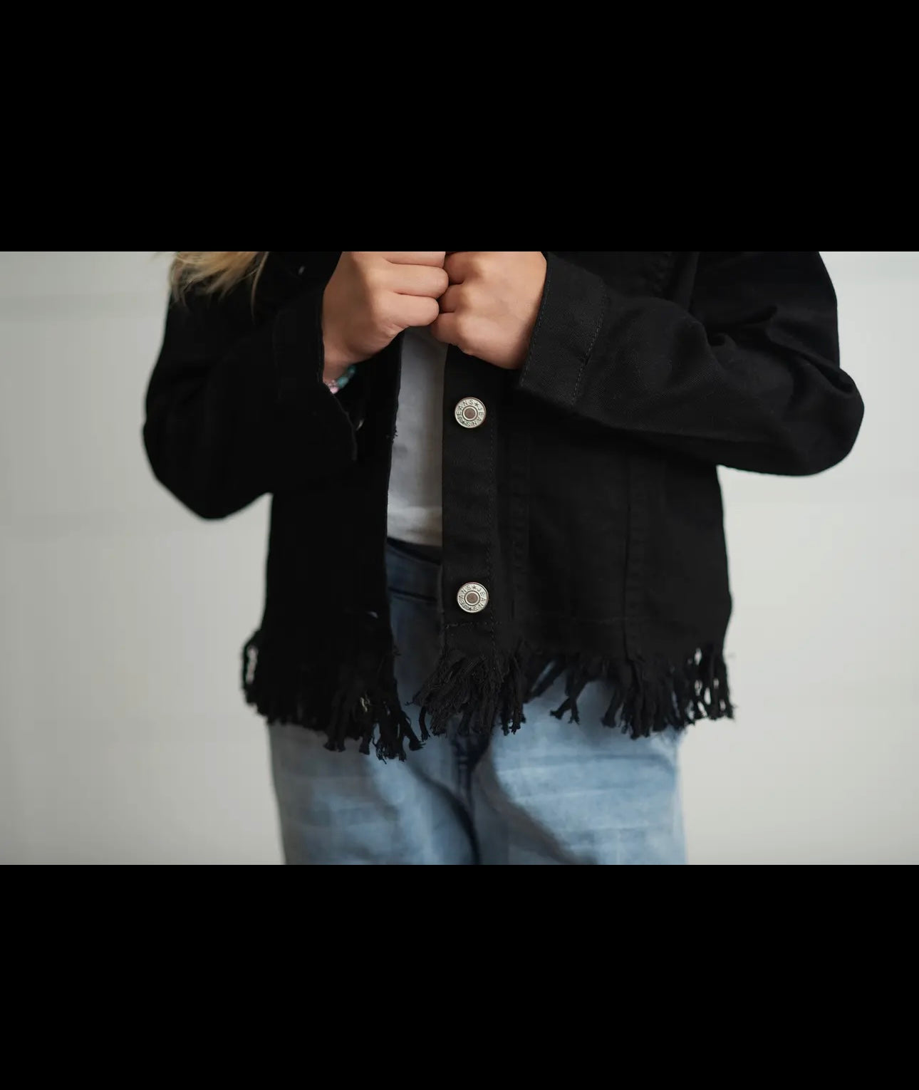 OD - Girls Black Denim Fringe Bottom Jacket