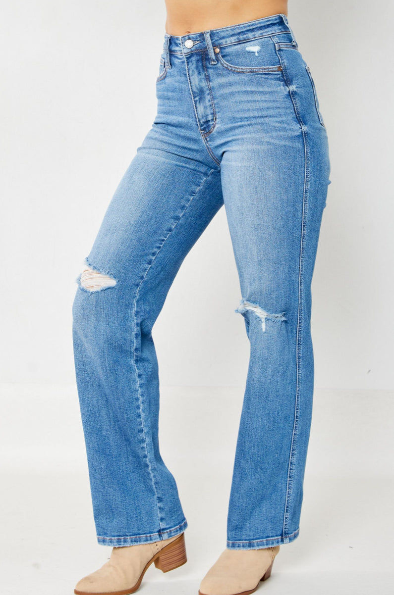 Judy blue destroyed knee jeans high waisted tummy control 