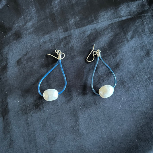 SL- Blue Earrings with White Bead