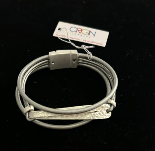 OJ - Silver Cord and Beaten Metal Bracelet