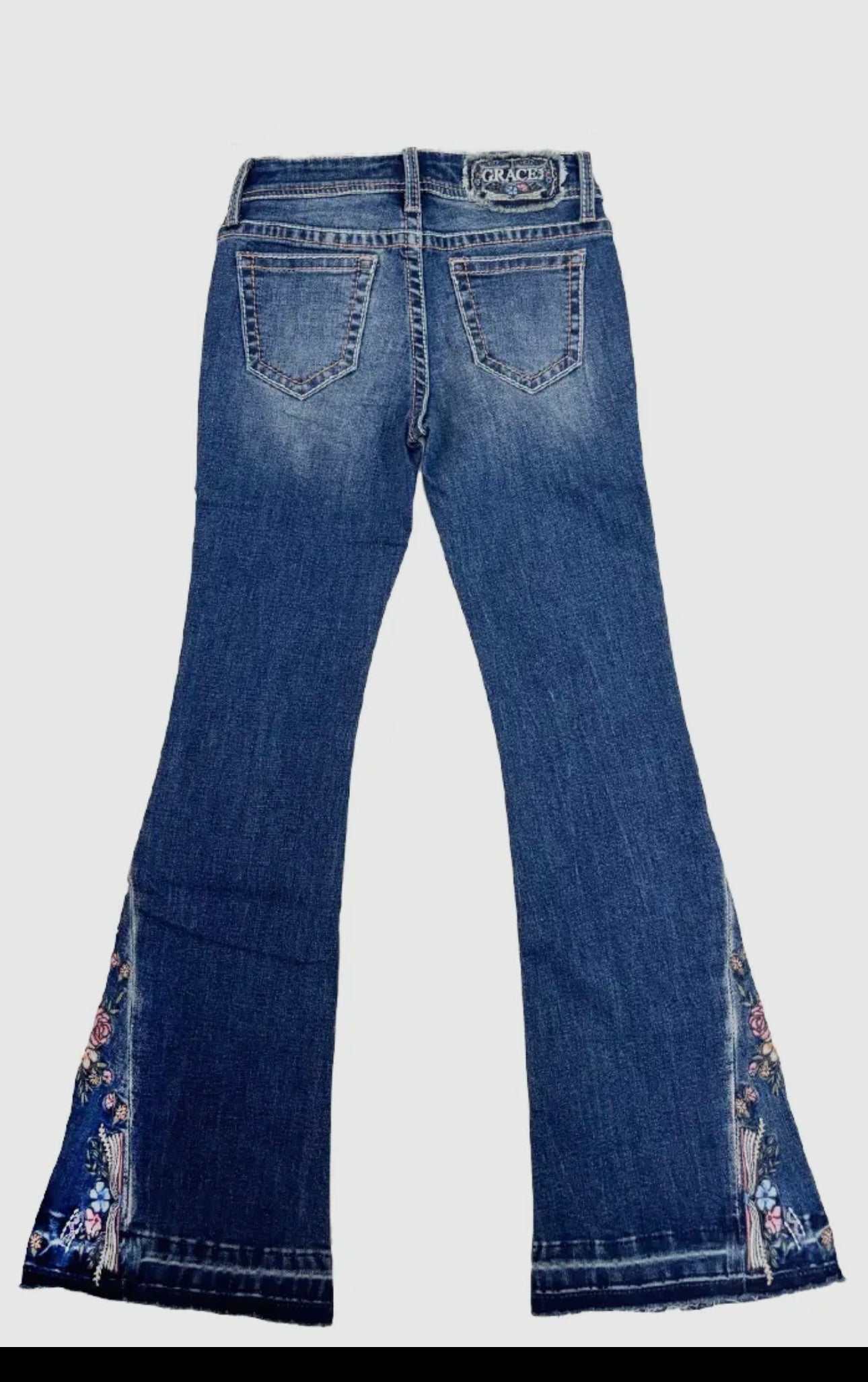 GLA-Girls Butterflies and Floral Embroidered Flare Jeans