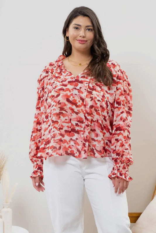 v neck brush stroke blouse plus size