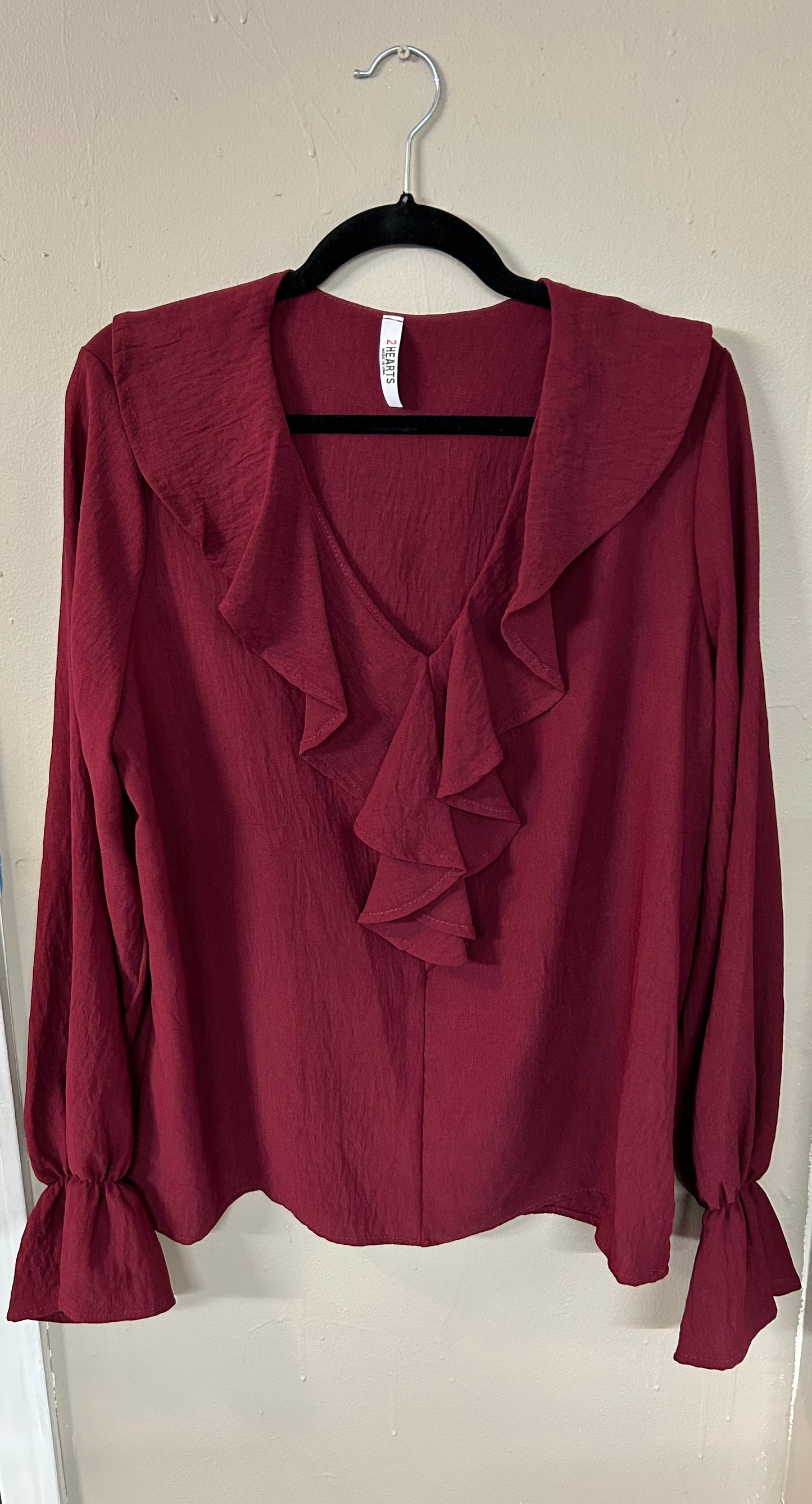 v neck long sleeve blouse