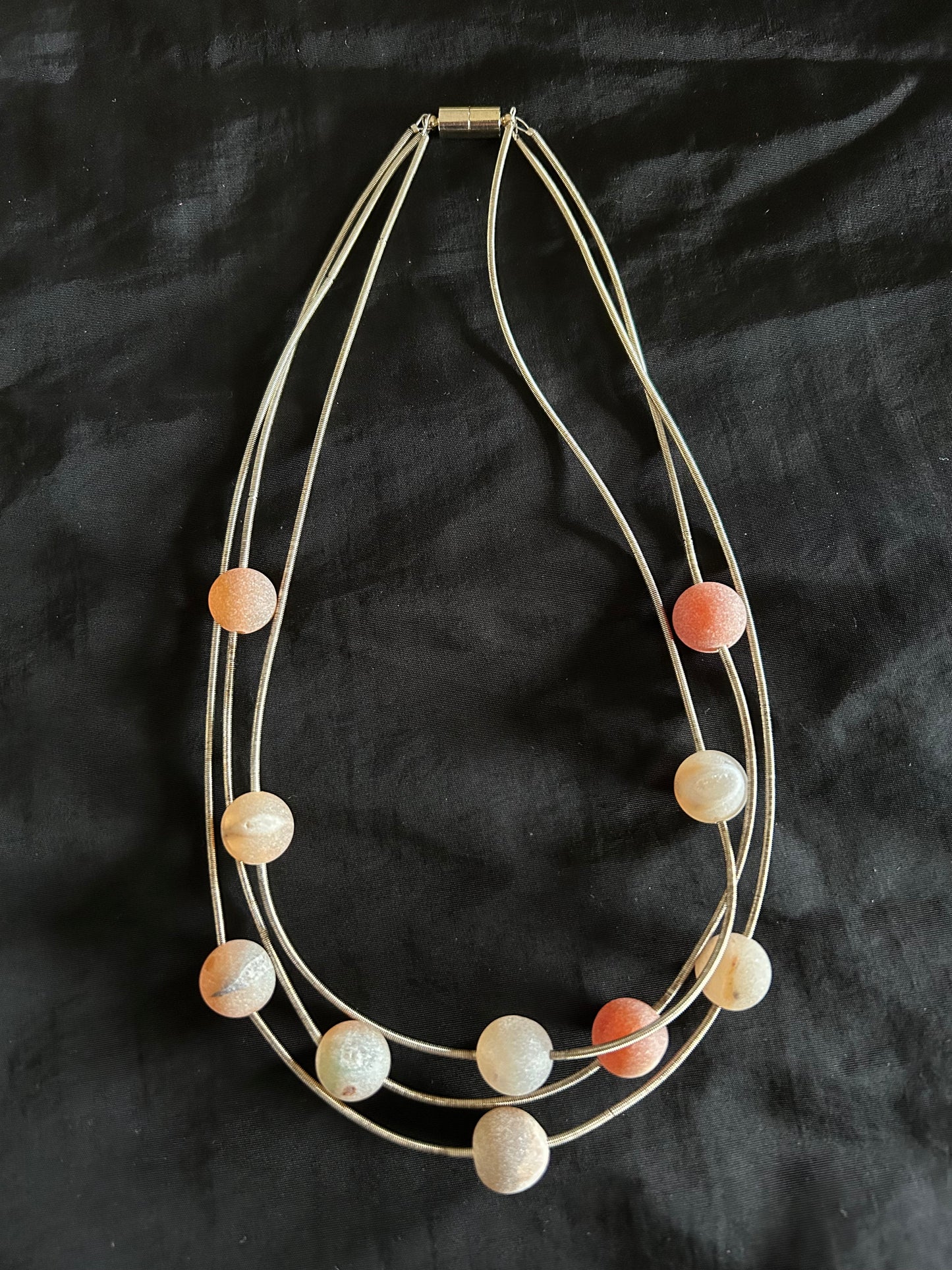 SL- Gray Corded Necklace with Peach Accents