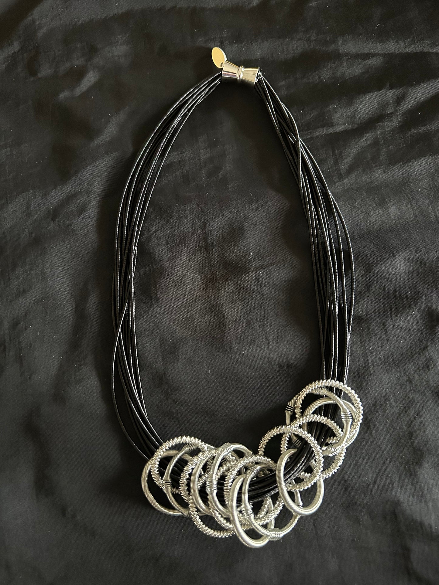 SL- Black Corded Necklace with Silver Circles