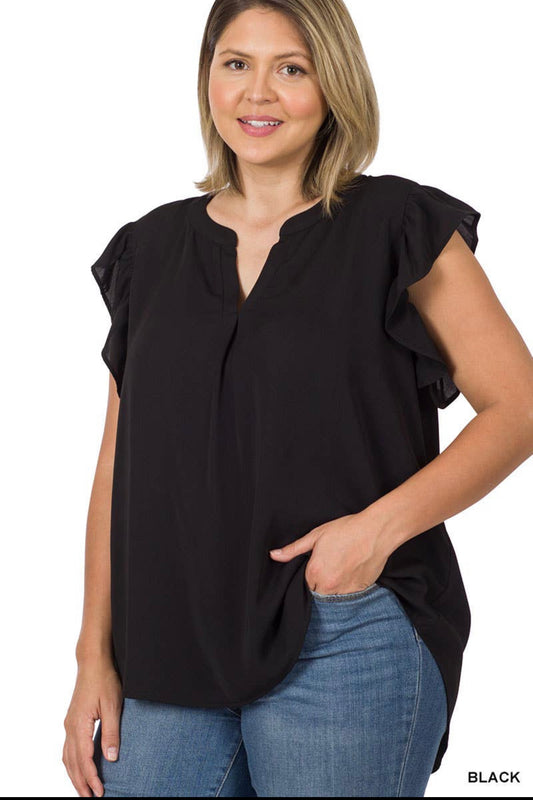 Plus Ruffle Sleeve Hi-Lo Top