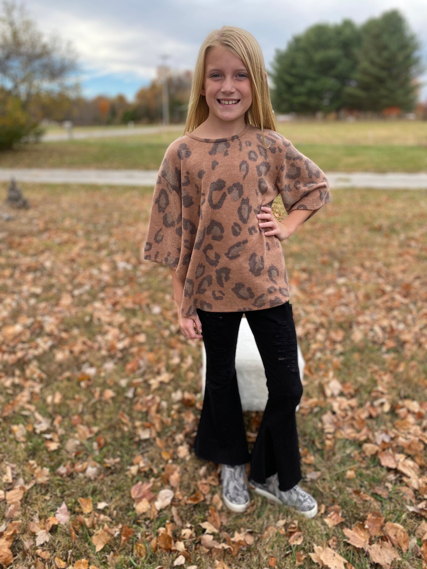 GG-Girls Side Open Leopard Sweater (Just Kidding Around)