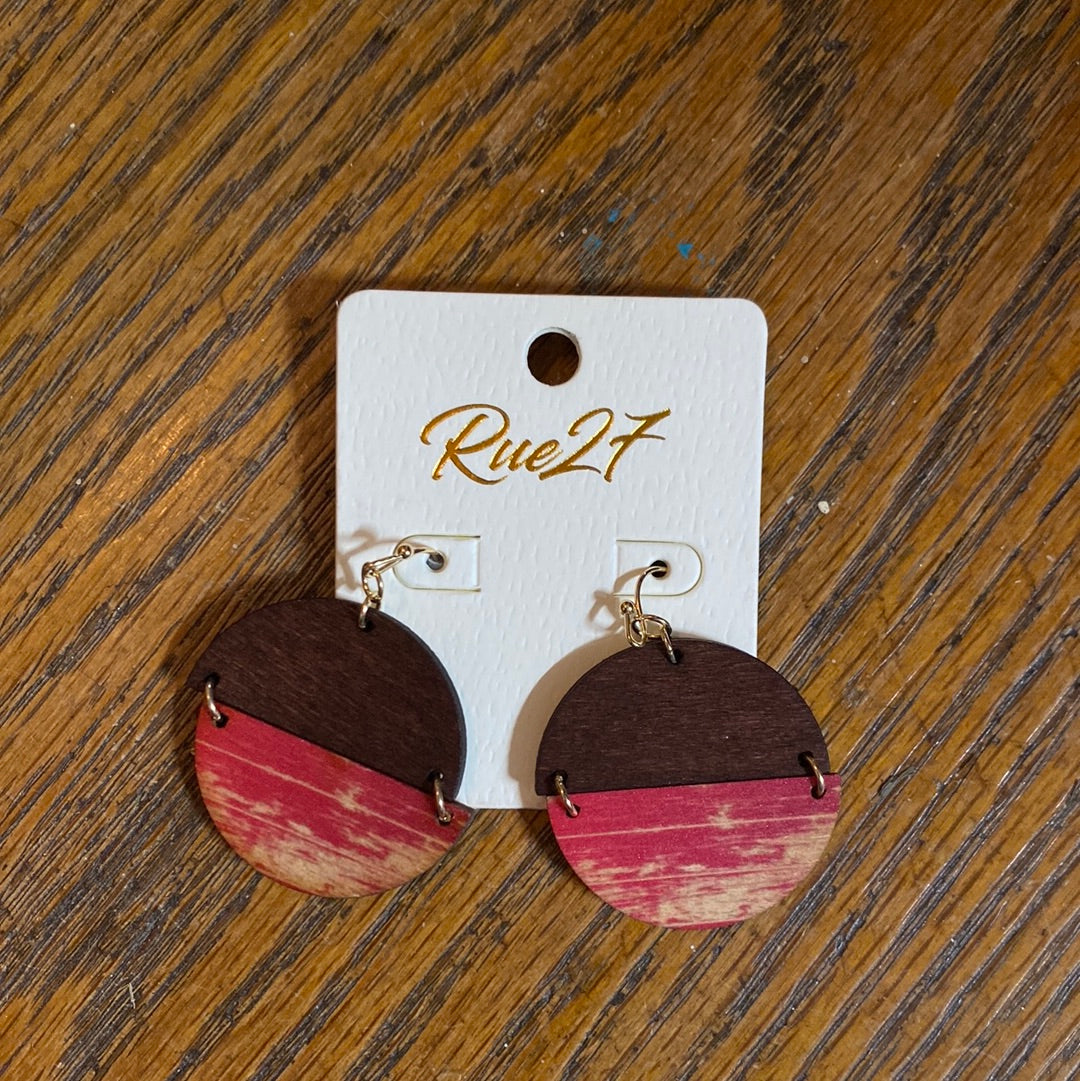 R27-Wood and pink disc earrings (Gina B’s)