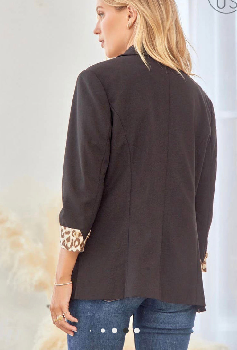 Ladies Black Leopard Sleeve Blazer (Head to Toe Fashion)