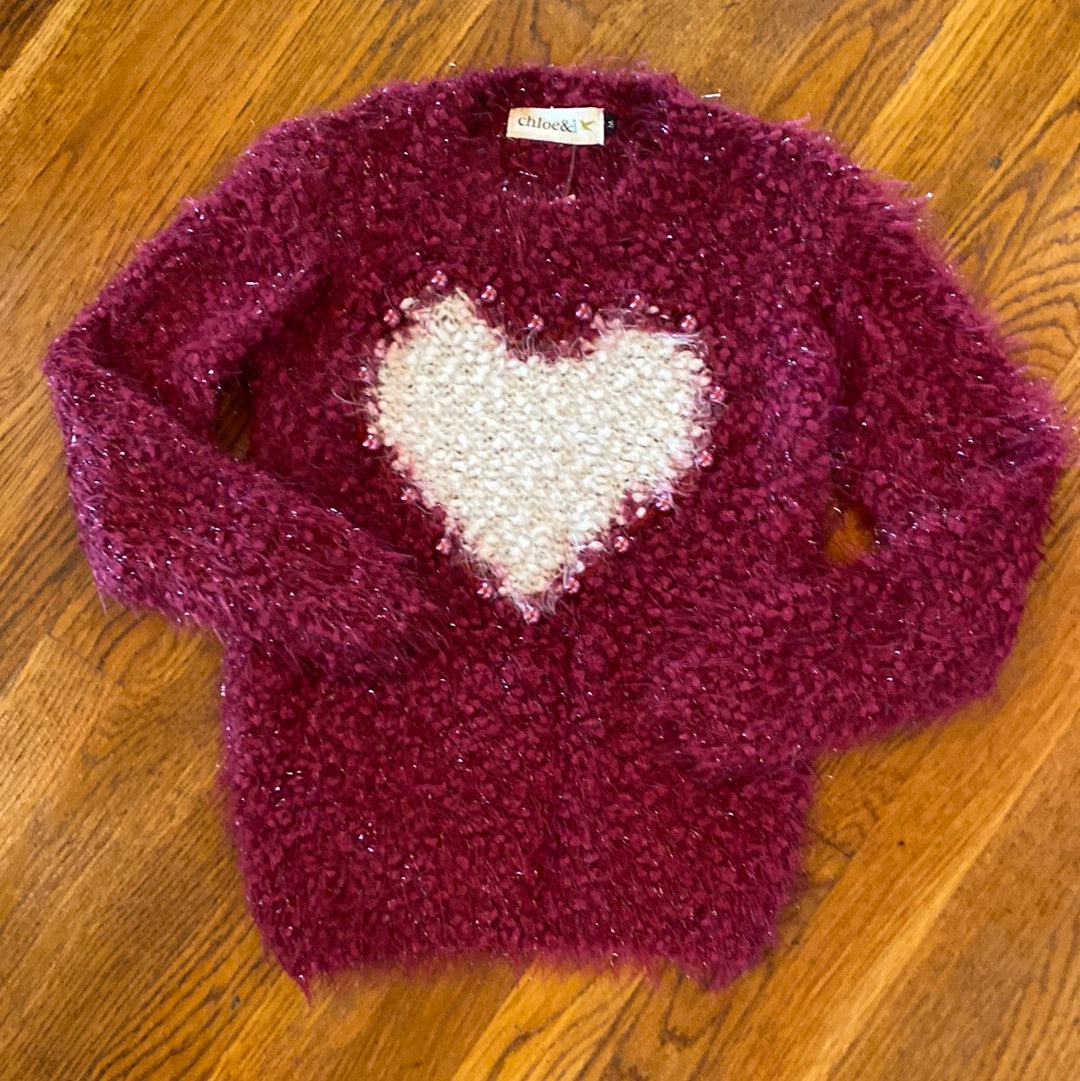 C&C-Girls Fuzzy Heart Sweater (Just Kidding around)