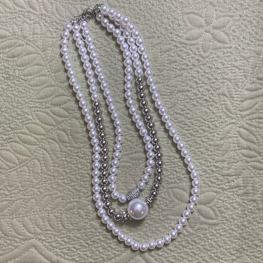 MK - Pearl and Silver Multi Strand Necklace (Gina B’s)