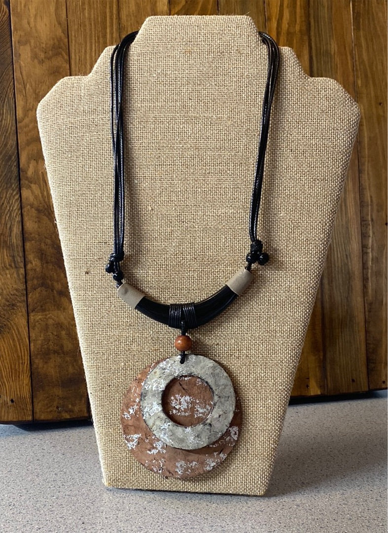 MK-Distressed Wood and Leather Necklace (Gina B's)